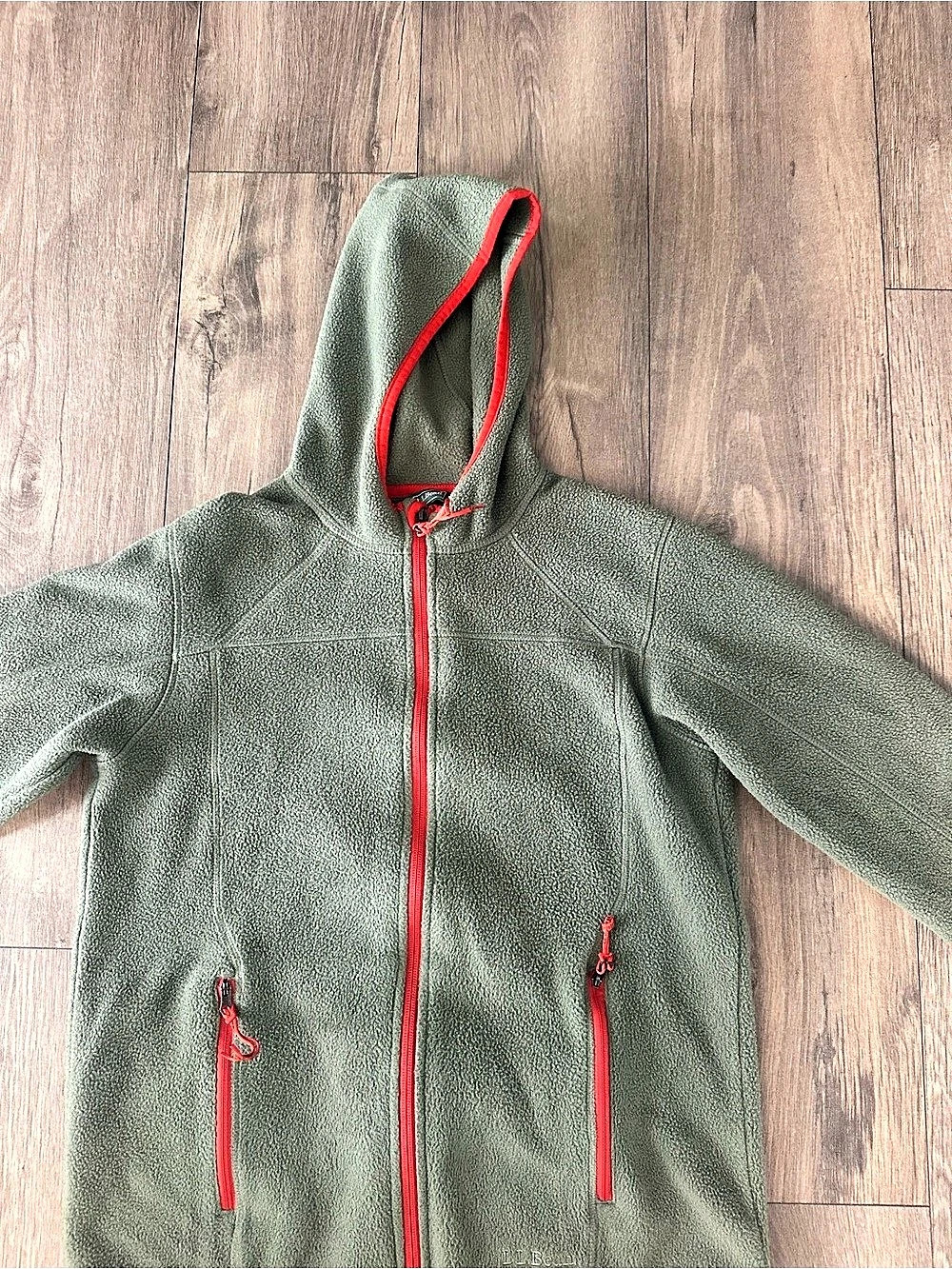 L.L.Bean Hooded Fleece Jacket Green & Red